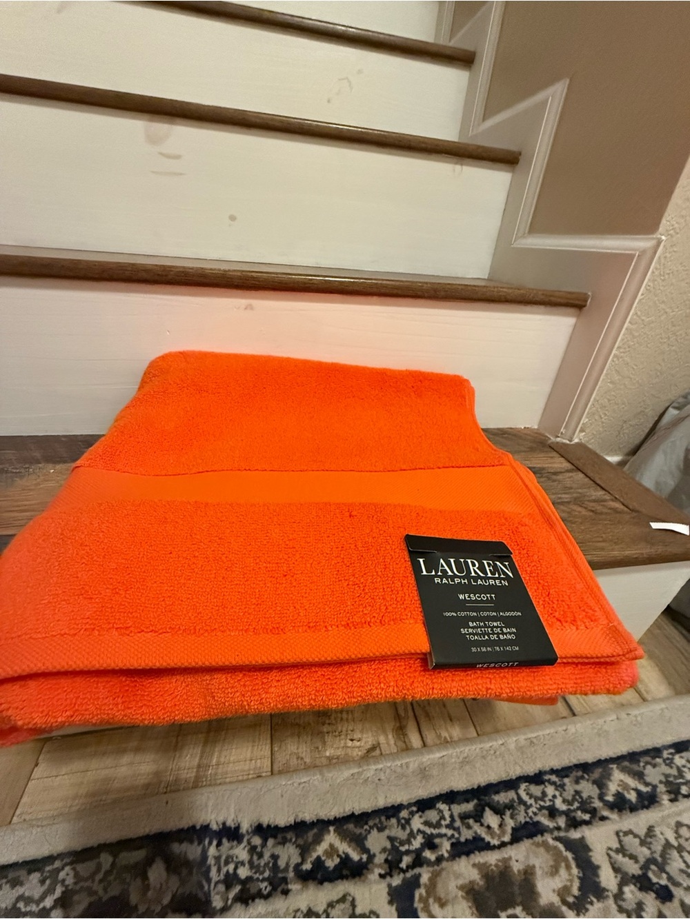 Ralph Lauren Wescott Bright Orange Plush Bath Towel